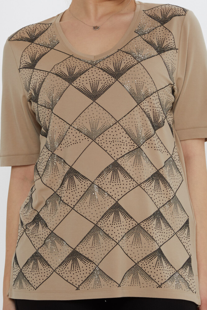 Bluză cu decolteu în V Bej - 80086 | KAZEE (Set de 3 L-XL-2XL) - 3