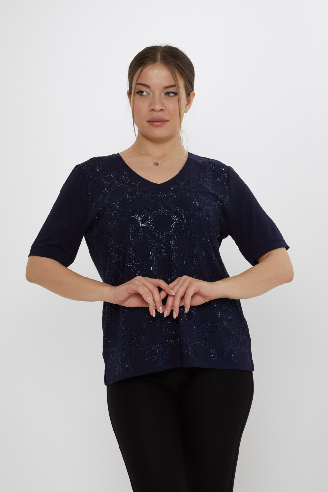 Bluză cu decolteu în V Bleumarin - 80044 | KAZEE (Set de 3 L-XL-2XL) - 2