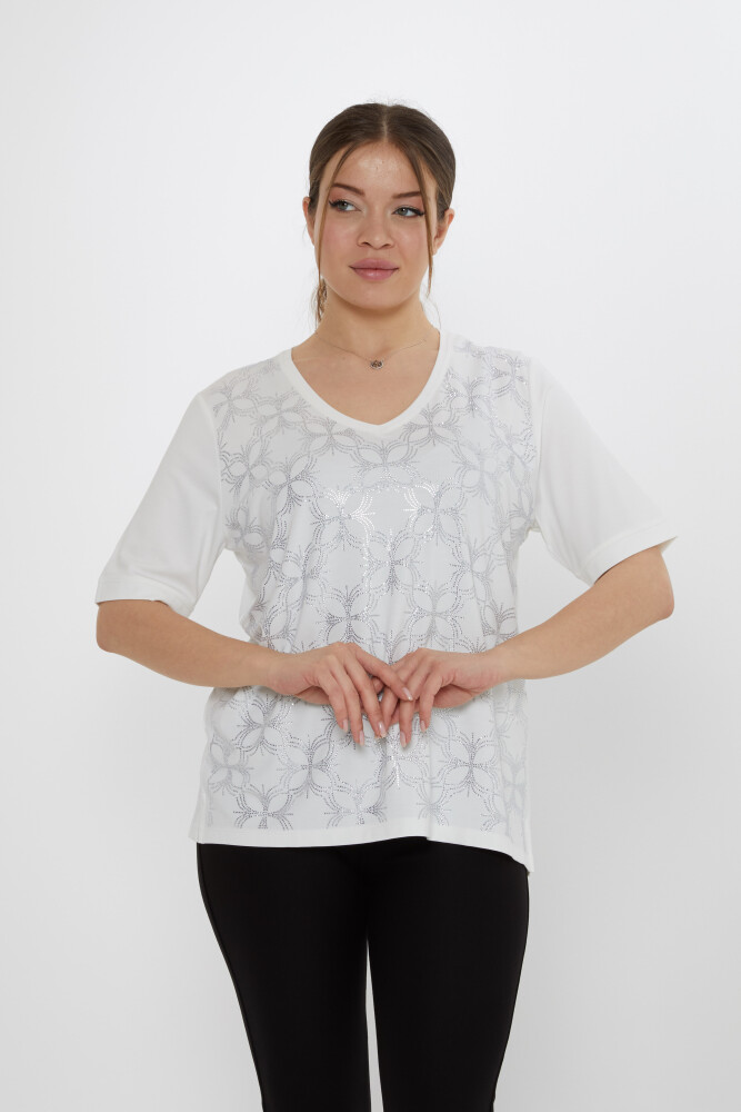 Bluză cu decolteu în V Ecru - 80044 | KAZEE (Set de 3 L-XL-2XL) - 1