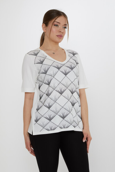 Bluză cu decolteu în V Ecru - 80086 | KAZEE (Set de 3 L-XL-2XL) - Kazee (1)