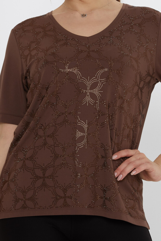 Bluză cu decolteu în V maro - 80044 | KAZEE (Set de 3 L-XL-2XL) - 3