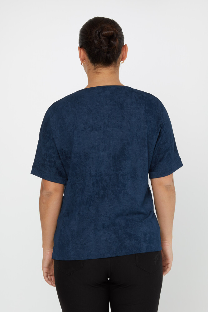 Bluză cu mânecă scurtă cu piatră brodata Bleumarin - 79991 | KAZEE (Set de 3 M-L-XL) - 5