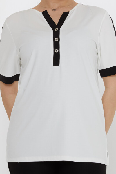 Bluză cu mânecă scurtă Ecru - 80024 | KAZEE (Set de 3 M-L-XL) - 3