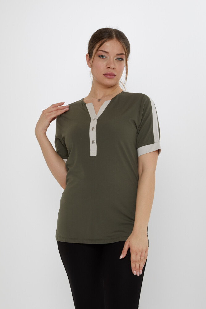 Bluză cu mânecă scurtă Kaki - 80024 | KAZEE (Set de 3 M-L-XL) - 2