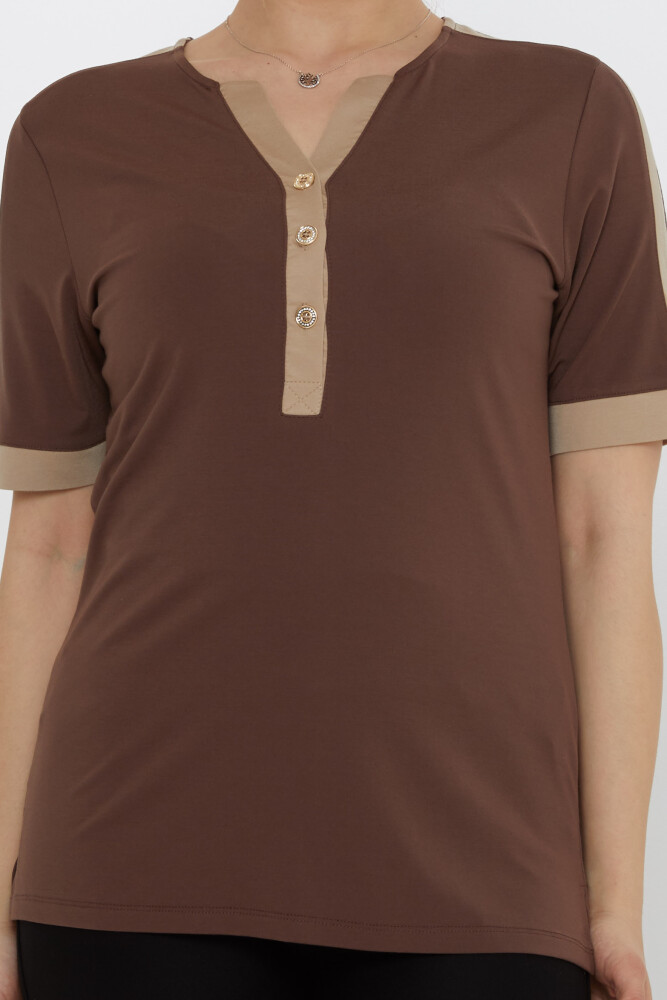Bluză cu mânecă scurtă maro - 80024 | KAZEE (Set de 3 M-L-XL) - 3