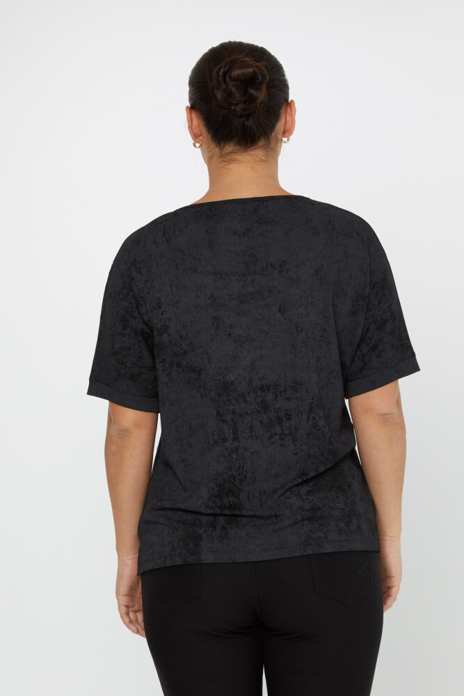 Bluză cu mânecă scurtă brodata cu piatra Neagra - 79991 | KAZEE (Set de 3 M-L-XL) - 5