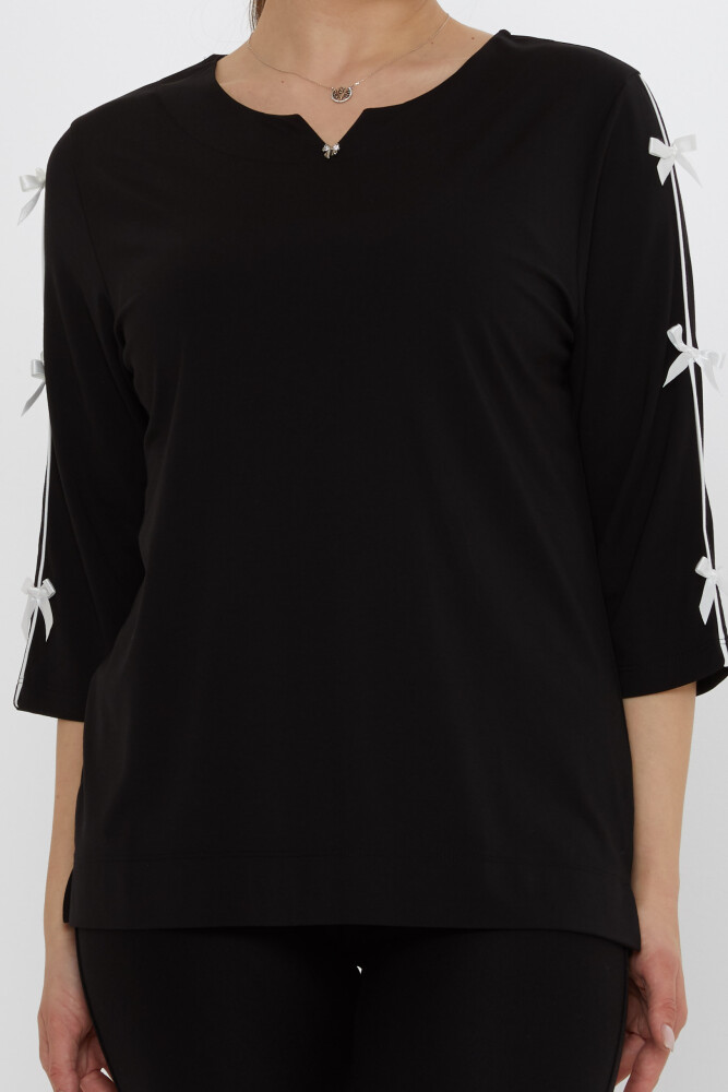 Bluză cu mânecă cu fundă Detaliu Negru - 80051 | KAZEE (Set de 3 L-XL-2XL) - 3