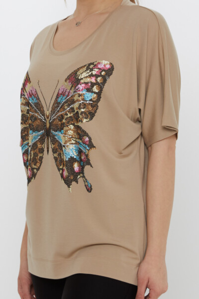 Bluză cu model fluture bej - 80046 | KAZEE (Set de 3 L-XL-2XL) - 5