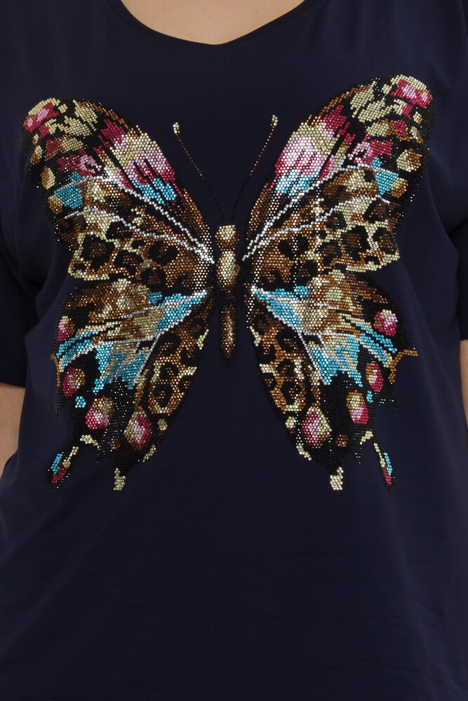 Bluză cu model fluture bleumarin - 80046 | KAZEE (Set de 3 L-XL-2XL) - 4
