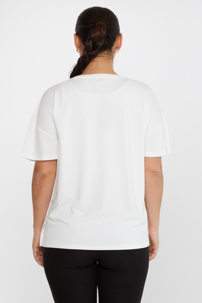 Bluză Stoned Buttoned Maneca Scurta Ecru - 79998 | KAZEE (Set de 3 M-L-XL) - 5