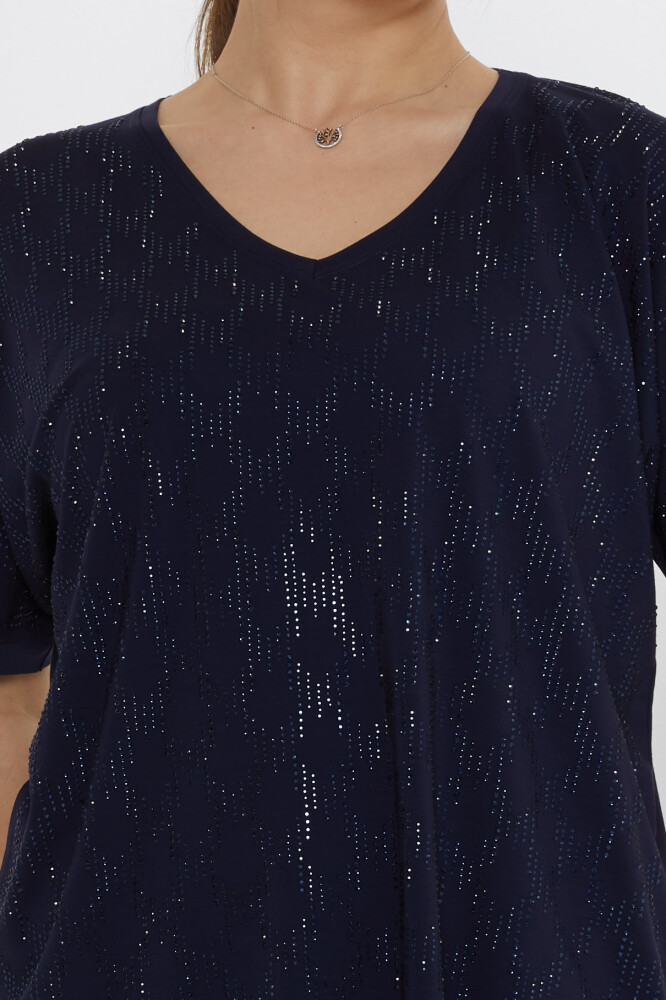 Bluză cu piatră brodata Bleumarin - 80007 | KAZEE (Set de 3 L-XL-2XL) - 3