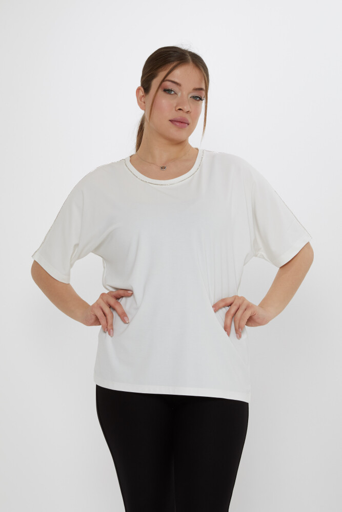 Bluza cu piatra brodata Ecru - 80031 | KAZEE (Set de 3 M-L-XL) - 1