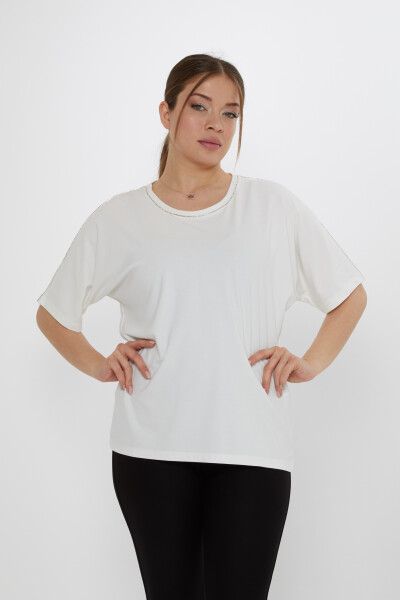 Bluza cu piatra brodata Ecru - 80031 | KAZEE (Set de 3 M-L-XL) - Kazee