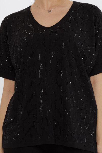 Bluza cu piatra brodata neagra - 80007 | KAZEE (Set de 3 L-XL-2XL) - 3