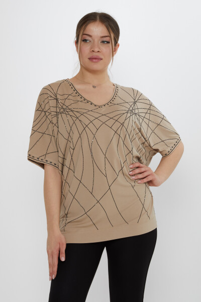 Bluză cu sclipici Bej - 80001 | KAZEE (Set de 3 L-XL-2XL) 