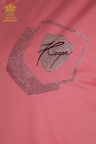 Bluză de damă cu ridicata - Brodat cu piatră - Roz - 77487 | KAZEE - Thumbnail