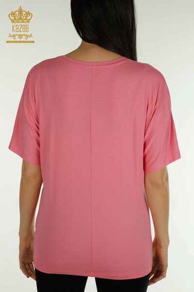 Bluză de damă cu ridicata - Brodat cu piatră - Roz - 77487 | KAZEE - Thumbnail