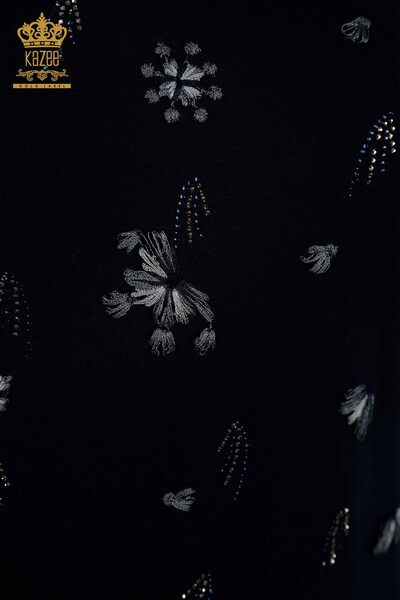 Bluză de damă cu ridicata cu detaliu din tul bleumarin - 79133 | KAZEE - Thumbnail