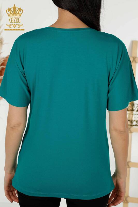 Bluză de damă cu ridicata cu detaliu pe umeri Verde - 79054 | KAZEE