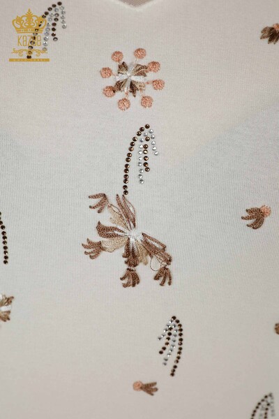 Bluză de damă cu ridicata din tul cu detalii Ecru - 79133 | KAZEE - Thumbnail