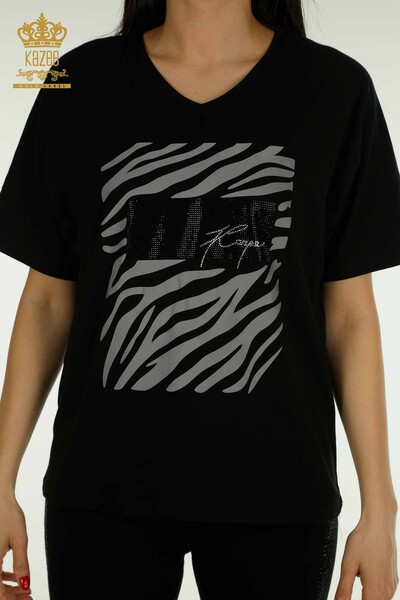 Bluză de damă cu ridicata în dungi Zebra Neagră - 79457 | KAZEE - Thumbnail