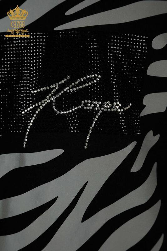 Bluză de damă cu ridicata în dungi Zebra Neagră - 79457 | KAZEE