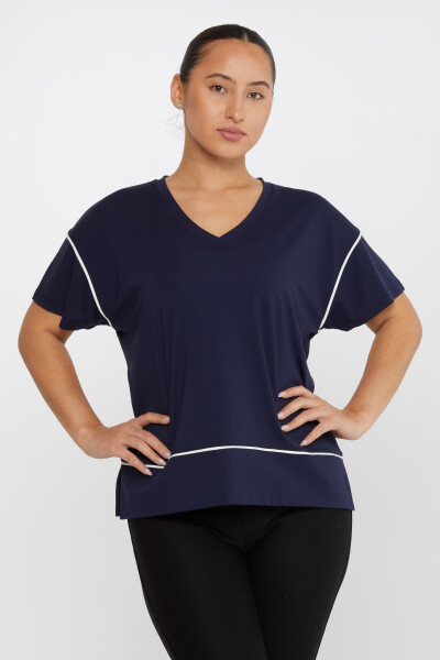 Bluză cu decolteu în V cu mânecă scurtă Bleumarin - 80002 | KAZEE (Set de 3 M-L-XL) - 1