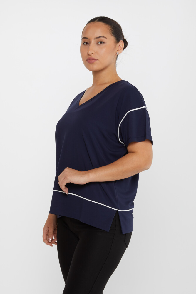 Bluză cu decolteu în V cu mânecă scurtă Bleumarin - 80002 | KAZEE (Set de 3 M-L-XL) - 2