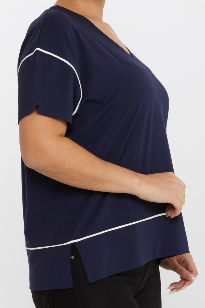 Bluză cu decolteu în V cu mânecă scurtă Bleumarin - 80002 | KAZEE (Set de 3 M-L-XL) - 4