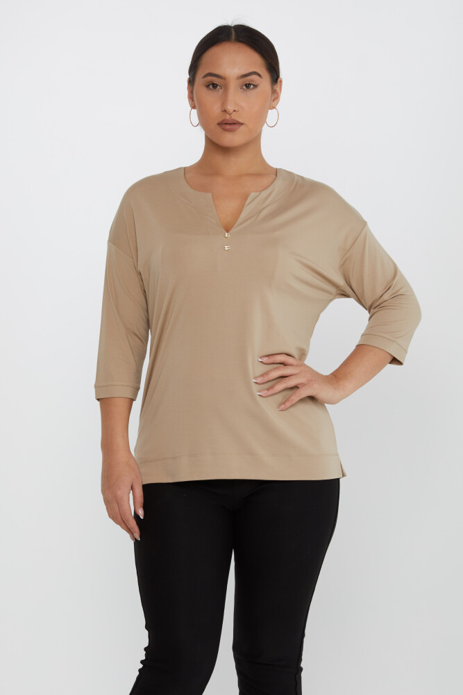 Bluză cu decolteu în V Bej cu pietre - 80029 | KAZEE (Set de 3 L-XL-2XL) - 2