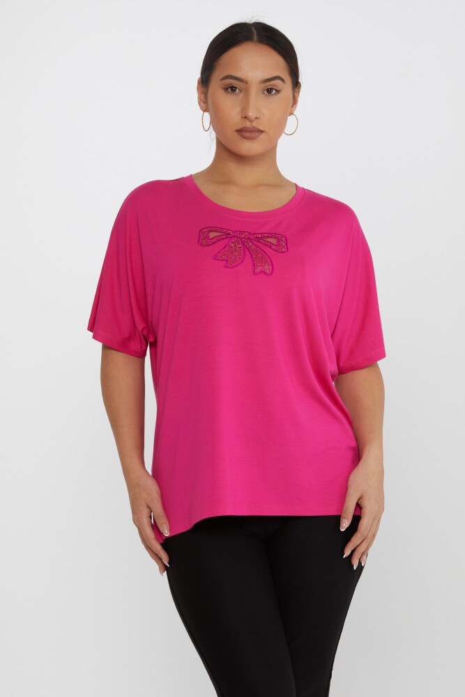 Bluza Fundita Detaliata Pietra Brodata Fucsia - 79892 | KAZEE (Set de 4 L-XL-2XL-3XL) - 2