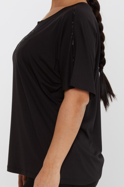 Bluză Fundă Detaliată Piatră Brodat Negru - 79892 | KAZEE (Set de 4 L-XL-2XL-3XL) - 4