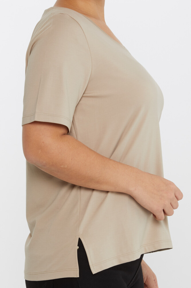 Bluză cu mânecă scurtă cu fante Bej - 80015 | KAZEE (Set de 3 L-XL-2XL) - 4