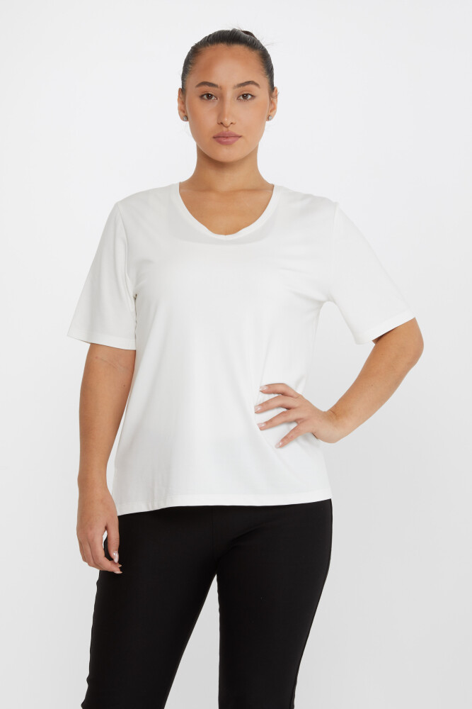 Bluză cu mânecă scurtă detaliu fante Ecru - 80015 | KAZEE (Set de 3 L-XL-2XL) - 1