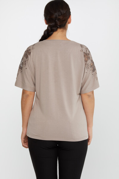 Bluza Frunza Brodata Pietra Brodata Maneca Scurta Mink - 79888 | KAZEE (Set de 4 M-L-XL-2XL) - 5