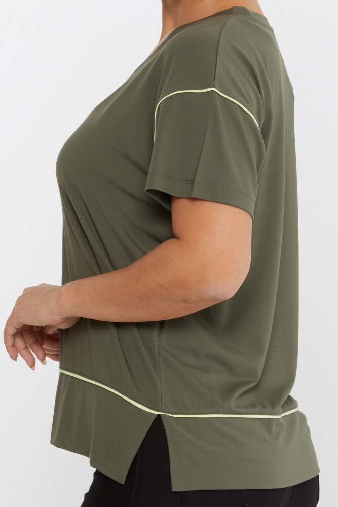 Bluză cu decolteu în V cu mânecă scurtă Kaki - 80002 | KAZEE (Set de 3 M-L-XL) - 4