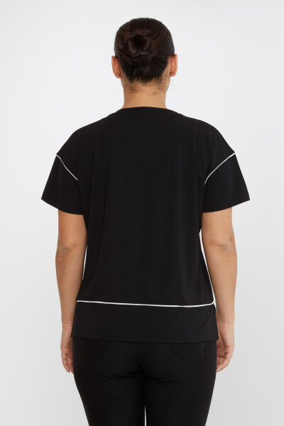 Bluză cu decolteu în V cu mânecă scurtă neagră - 80002 | KAZEE (Set de 3 M-L-XL) - 5