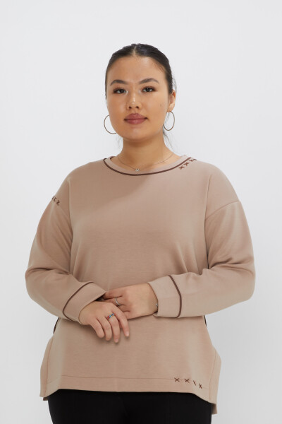 Bluza z okrągłym dekoltem z haftem i norką - 17752 | KAZEE (zestaw 3 sztuk M-L-XL) - Kazee