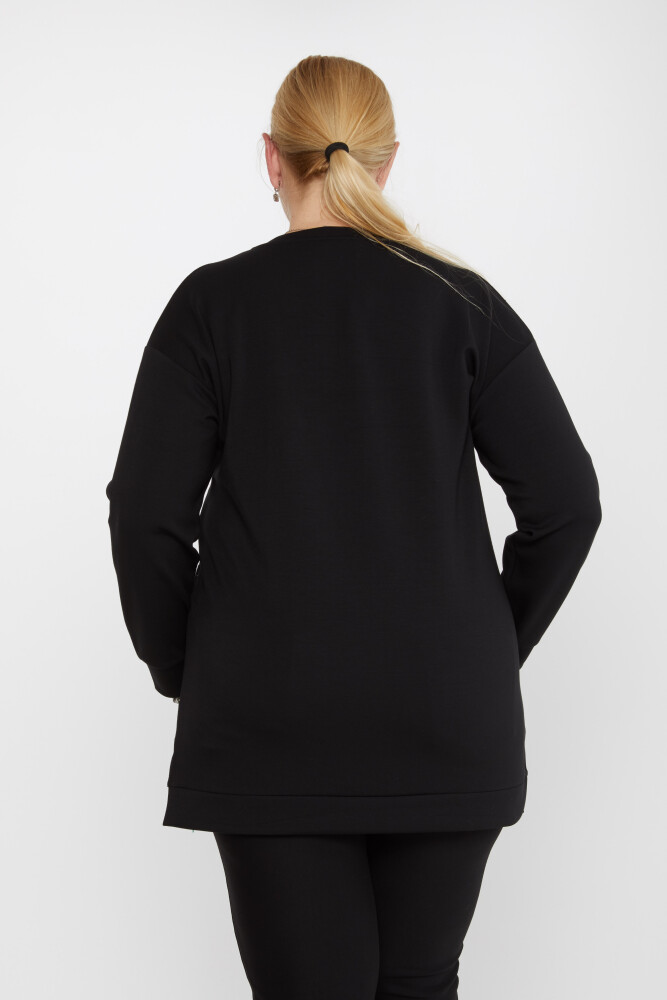 Bluza z kolorowym haftem w panterkę, czarna - 80099 | KAZEE (Zestaw 3 sztuk L-XL-2XL) - 4