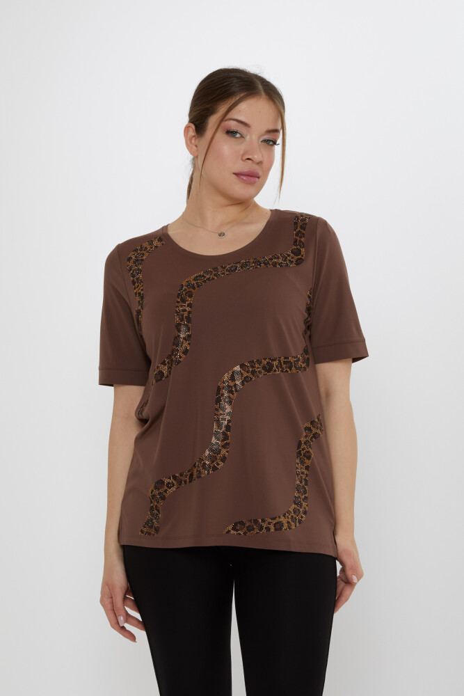 Блуза Леопард Коричневый с камнями – 80047 | KAZEE (набор из 3 шт. L-XL-2XL) - 2