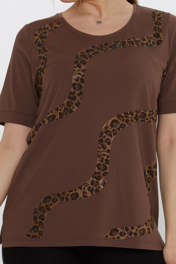 Блуза Леопард Коричневый с камнями – 80047 | KAZEE (набор из 3 шт. L-XL-2XL) - 3