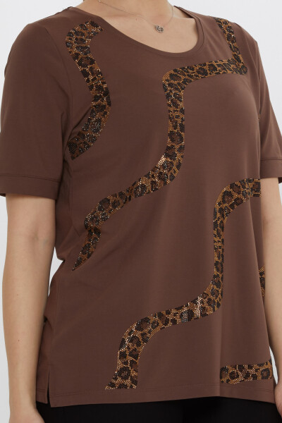 Блуза Леопард Коричневый с камнями – 80047 | KAZEE (набор из 3 шт. L-XL-2XL) - 5
