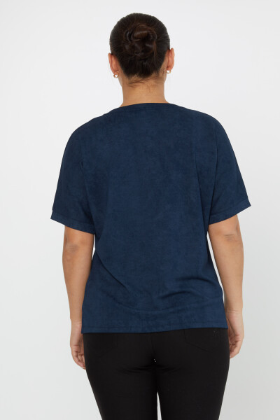 Model bluză cu mâneci scurte brodate cu piatră Bleumarin - 79990 | KAZEE (Set de 3 M-L-XL) - 6