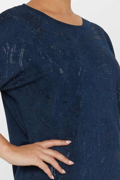 Model bluză cu mâneci scurte brodate cu piatră Bleumarin - 79990 | KAZEE (Set de 3 M-L-XL) - 4