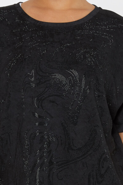 Model bluză cu mâneci scurte brodate cu piatră neagră - 79990 | KAZEE (Set de 3 M-L-XL) - 4