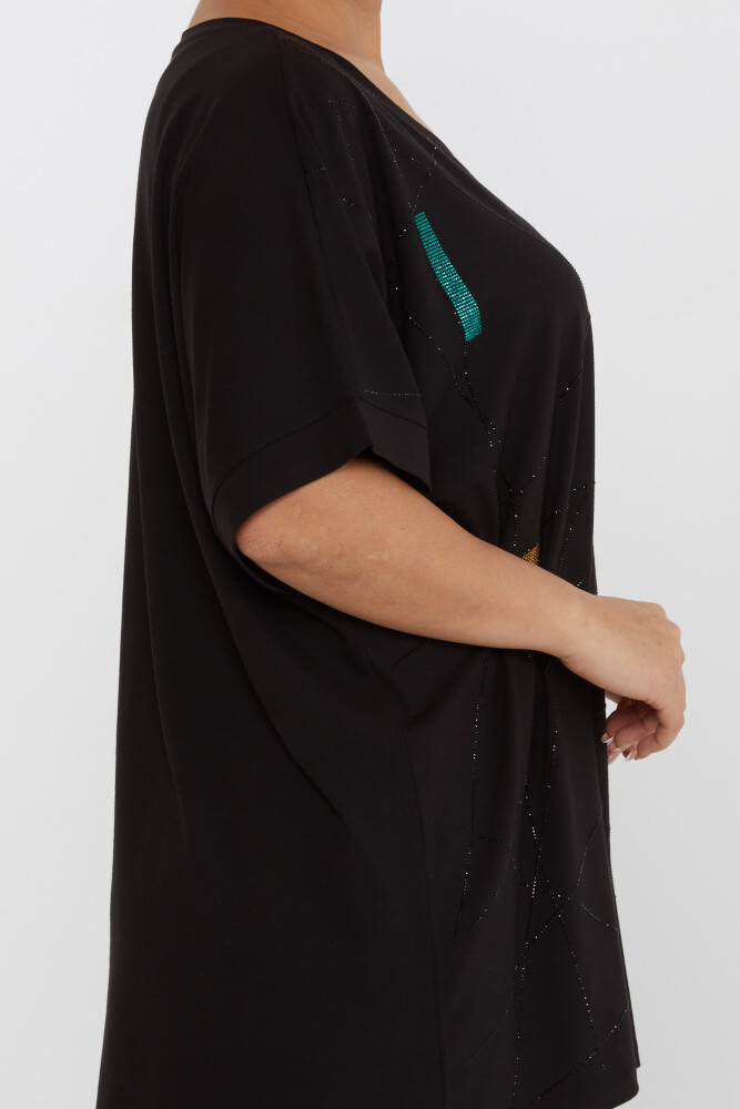 Bluză cu mâneci scurte brodate cu piatră Neagră - 80110 | KAZEE (Set de 4 M-L-XL-2XL) - 4