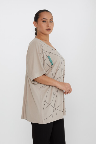 Bluză cu mâneci scurte brodate cu piatră nurcă - 80110 | KAZEE (Set de 4 M-L-XL-2XL) - 2