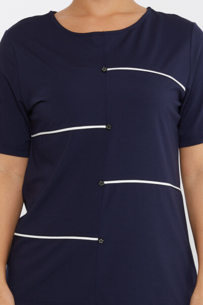 Bluză Star Button Mânecă Scurtă Bleumarin - 80061 | KAZEE (Set de 3 M-L-XL) - 3