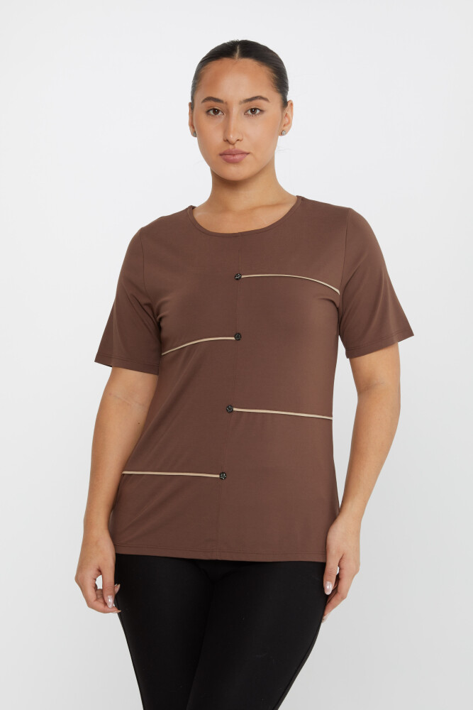 Bluză Star Button Mânecă Scurtă Maro - 80061 | KAZEE (Set de 3 M-L-XL) - 1