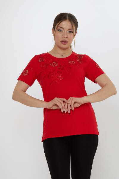 Bluză Trandafir Roșu Motiv - 80125 | KAZEE (Set de 3 M-L-XL) - Kazee